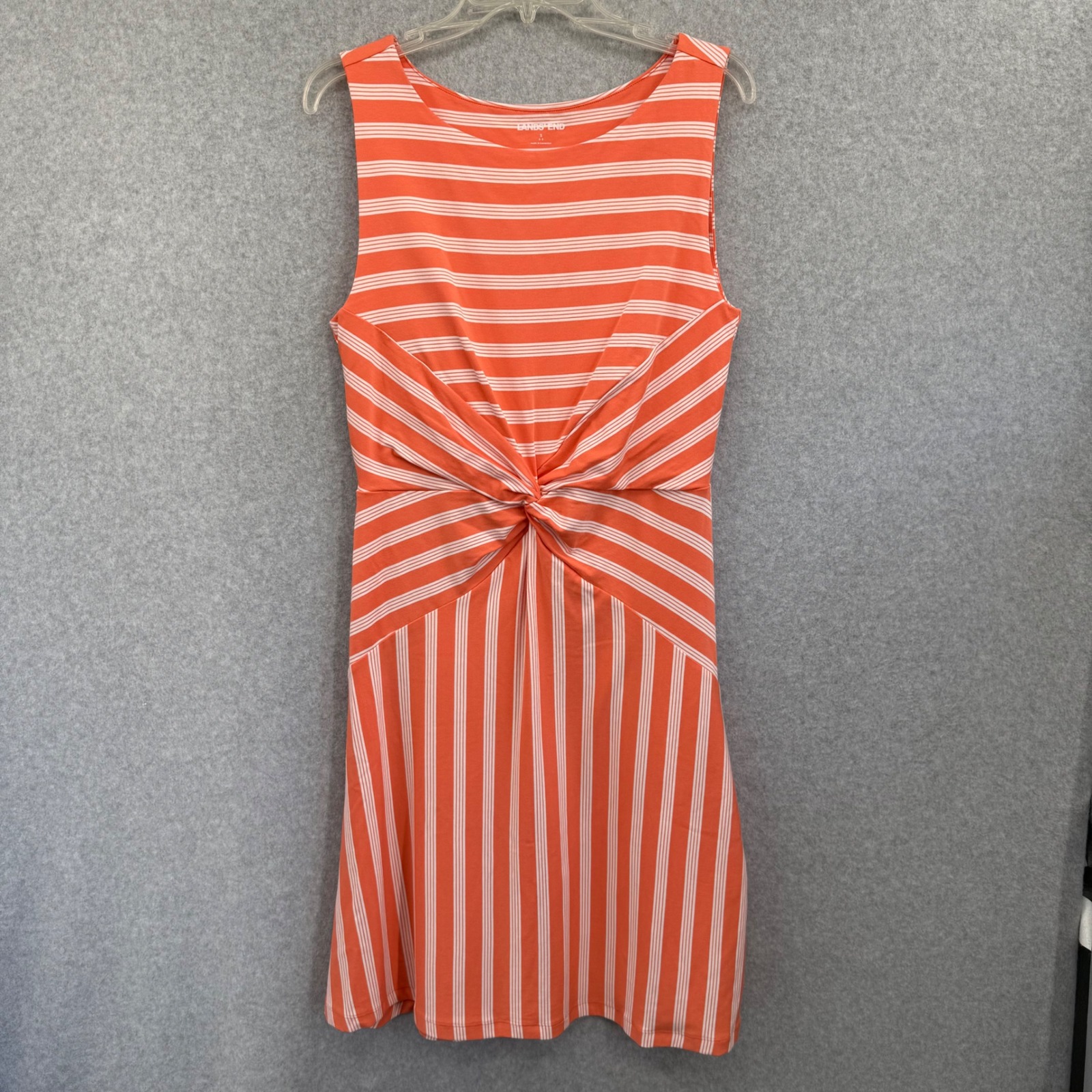 Lands End Twist Front Boatneck Dress Womens Size S Orange Stripe Tencel Modal